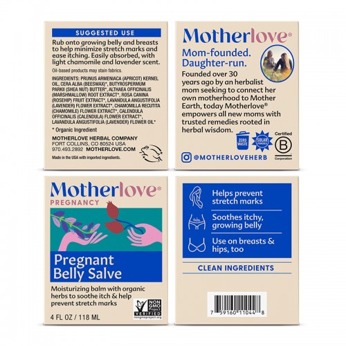 Motherlove Pregnant Belly Salve (4oz) | Stretch Mark Cream l Made in USA | Organic